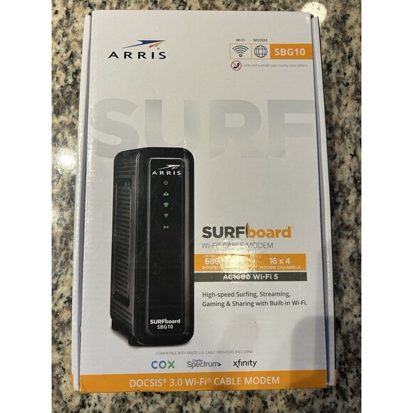 ARRIS SURFboard SBG10 DOCSIS 3.0 Cable Modem AC1600 Dual Band Wi-Fi Router - NEW - Picture 1 of 10